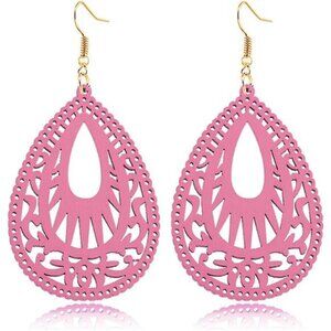 Handmade Bohemian Geometric Wood Earrings for Women Vintage Bohemian African